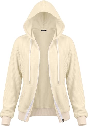 GIVON Womens Waffle Knit Zip Up Hoodie Lightweight Casual Hooded Sweatshirts Comfort Thin Jacket with Kangaroo Pocket