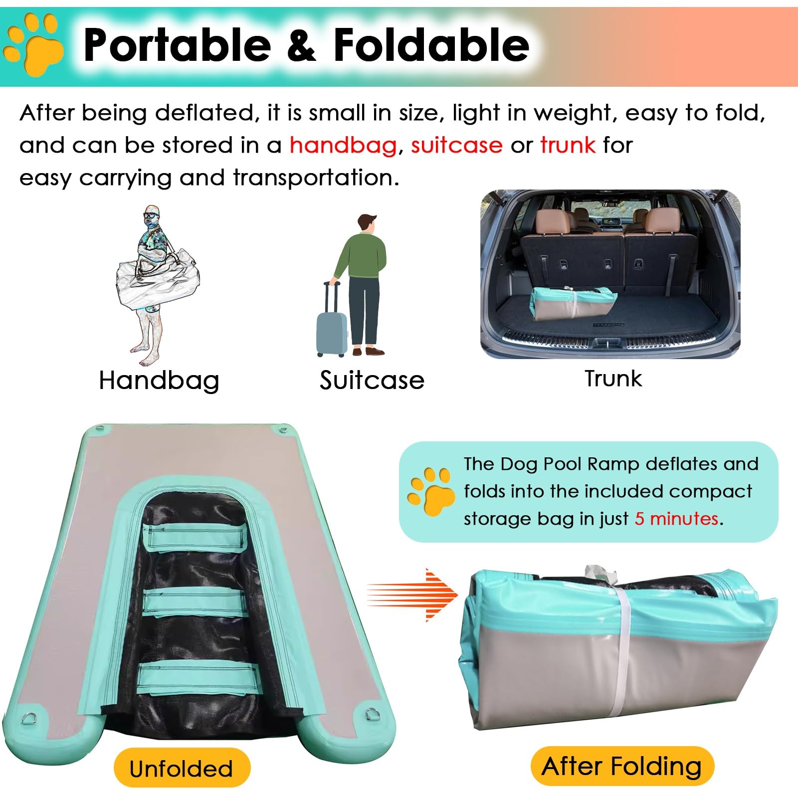 caletta per cani da barca Rampa antiscivolo per piscina per cani per cani fino a 60 kg, pieghevole rampa per barca per cani/ gonfiabile piattaforma di attracco per lago/fiume/ spiaggia/ mare, con pomp