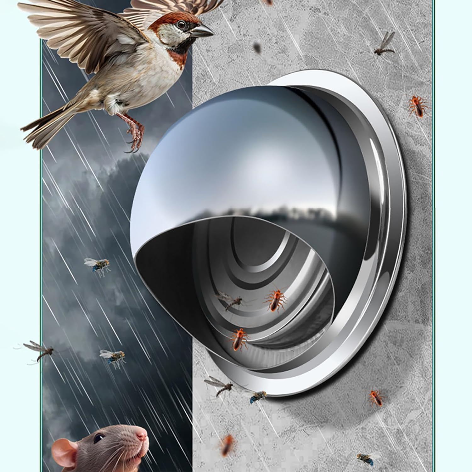 Range Hood Vent Rain Cover – 304 Stainless Steel Chimney Cap, Windproof Rain Hat Protector, Durable Spherical Air Valve Grill Cover (200mm)