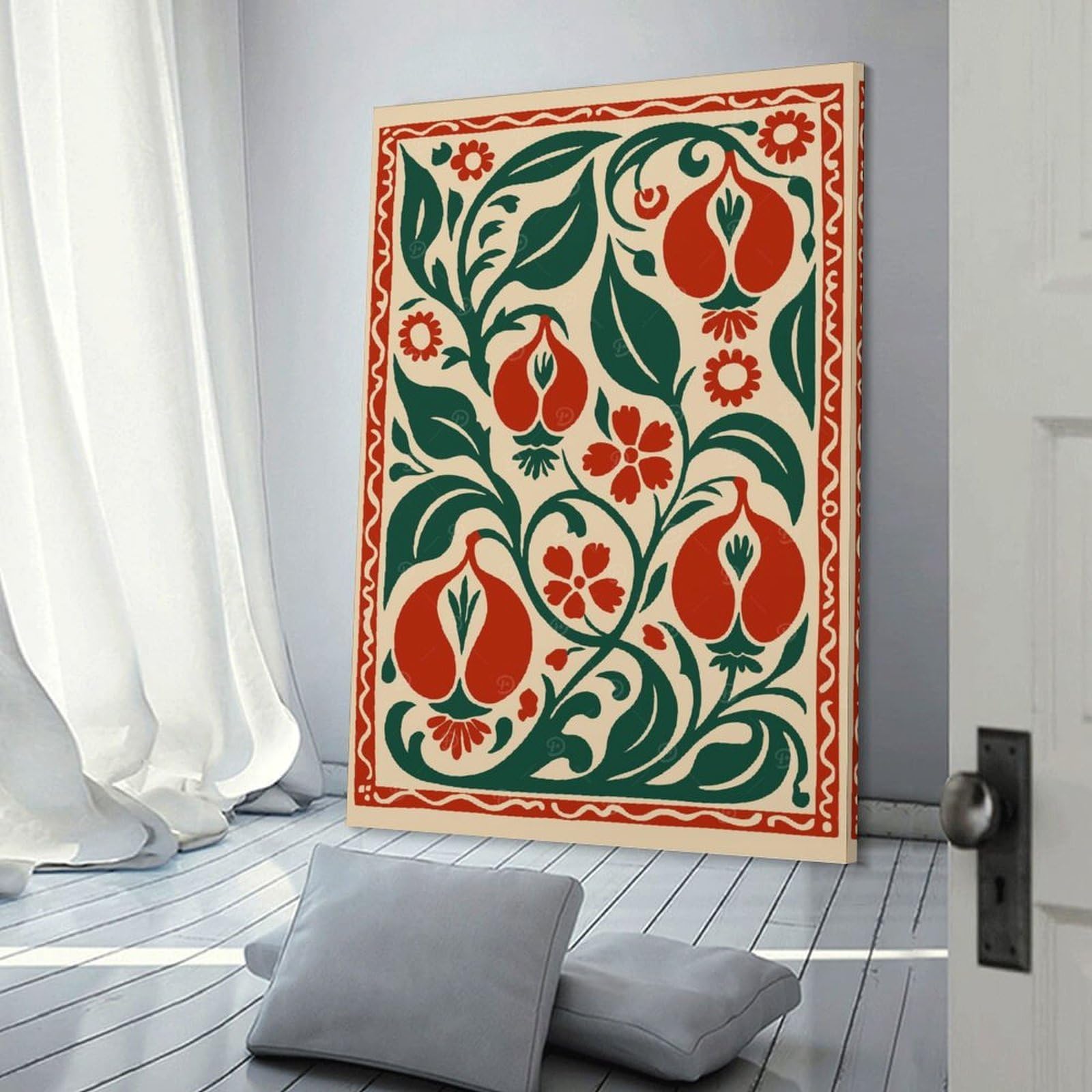 Junmoney Floral Ornament with Pomegranates And Leaves Room Decor Wall Art 12x18inch(30x45cm), for Wall Displays, Bedrooms Or Room Updates, Ideal for Building A Coordinated Art Wall