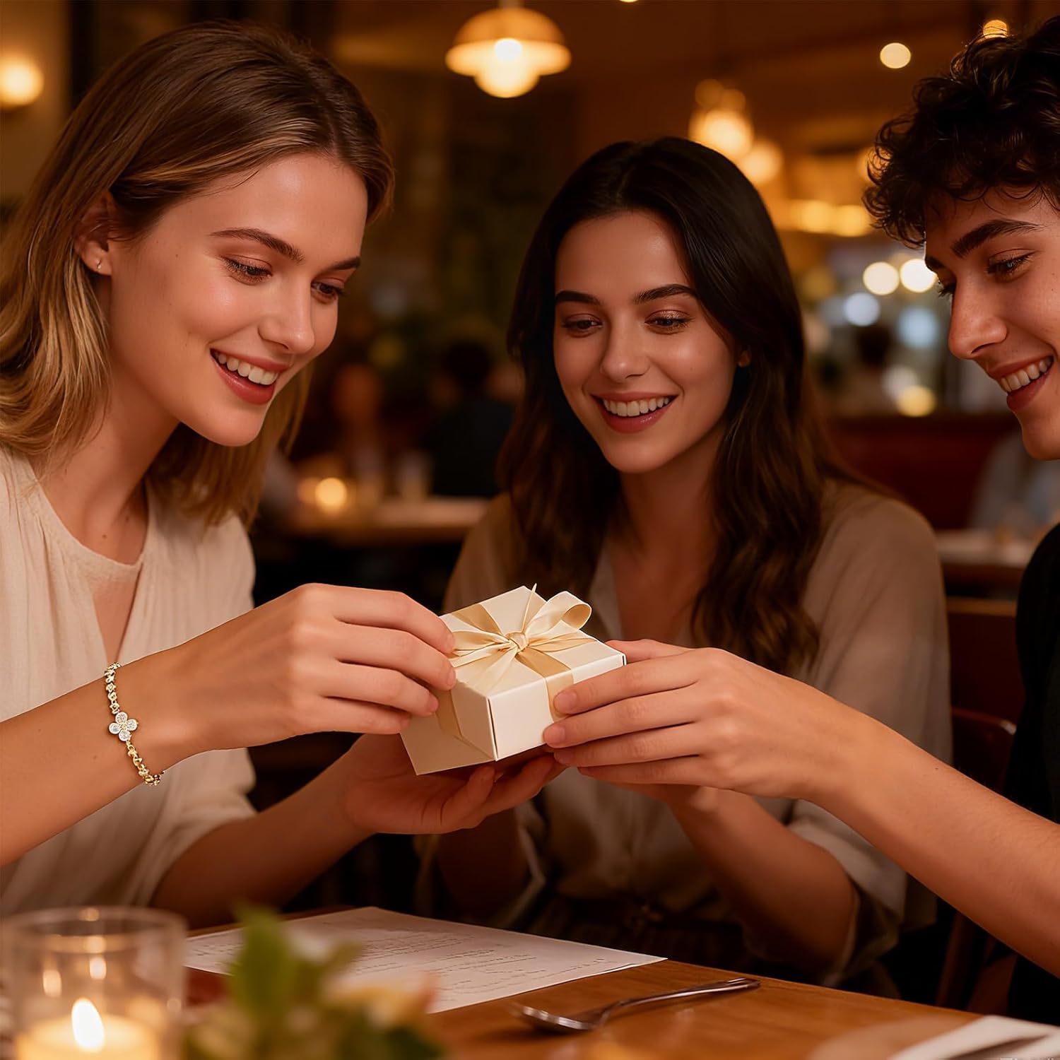 Gold Silver Flower Pearl Rhinestone Link Bracelet for Women, Four Leaf CZ Crystal Slide Box Chain Bracelets Wedding Prom Fashion Jewelry Gift - Image 4