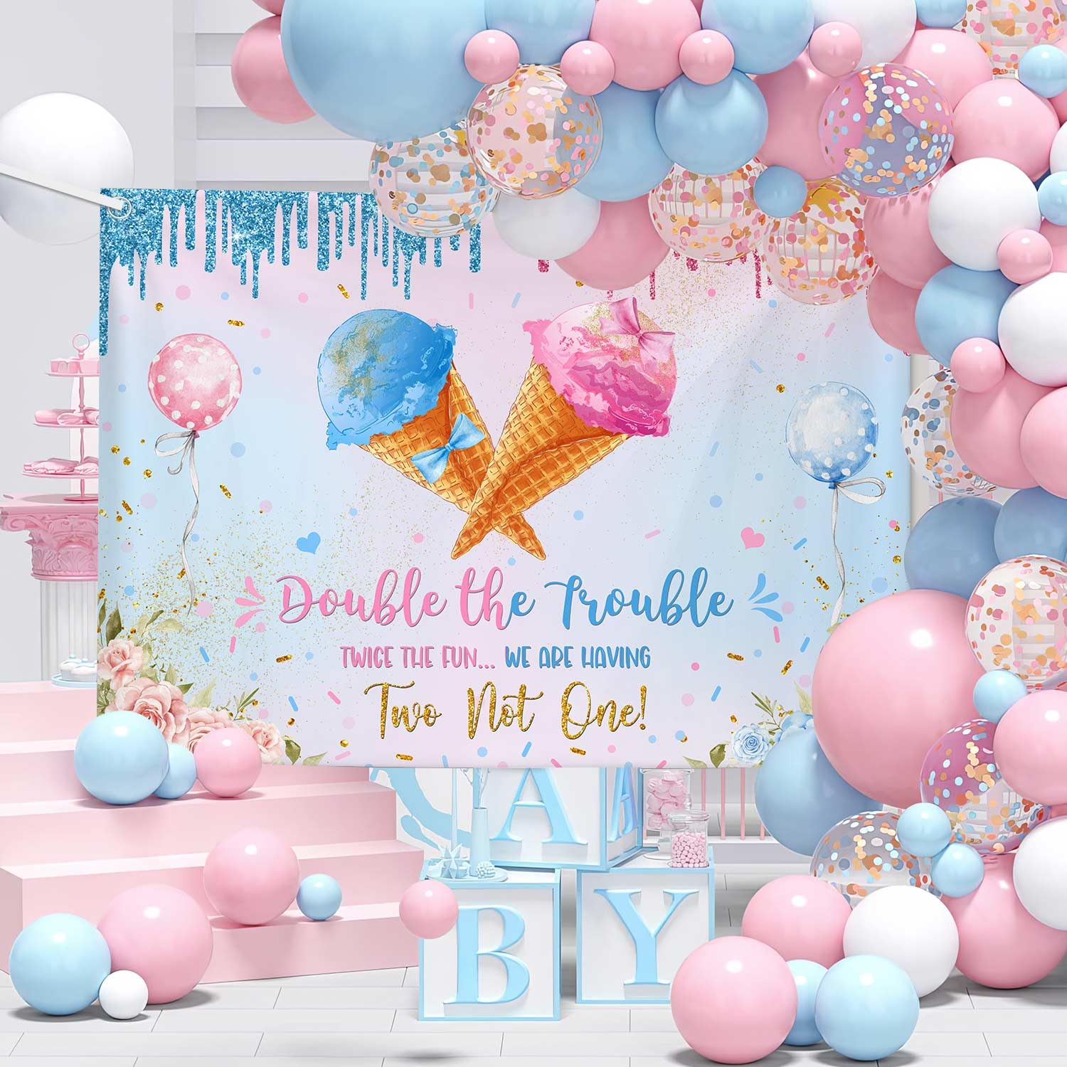Amazon.com : MEHOFOND 7x5ft Ice Cream Twins Baby Shower Banner