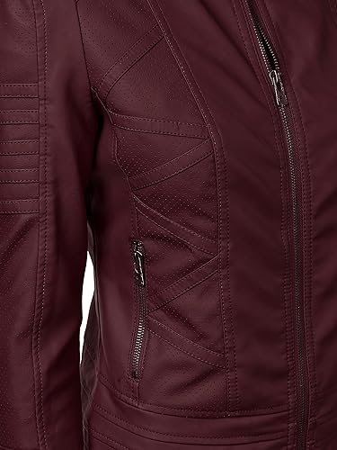 Miniatura 3 de Lock and Love Chaqueta Abrigo de Moto Motociclista de Piel Sintética para Mujer con Capucha Extraíble o No Extraíble