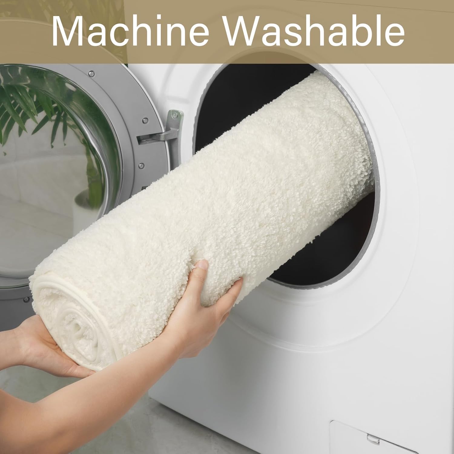 LOCHAS Bathroom Rug Runner 24x70 Inch, Soft Thick Absorbent Microfiber Bath Rugs for Bathroom, Machine Washable, Shaggy Plush Non Slip Bath Mat for Tub, Shower Floor, Quick Dry Mats, Cream White