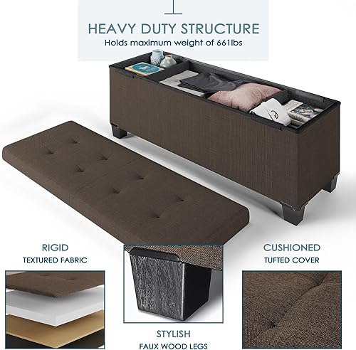 Miniatura 4 de Banco otomano de almacenamiento con contenedores de almacenamiento, banco de almacenamiento de 43 pulgadas para el extremo de la cama, reposapiés