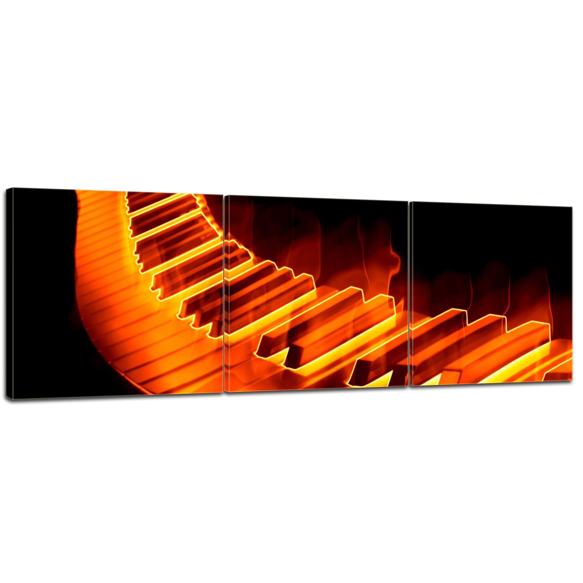 Bilderdepot24 Bild auf Leinwand | Keyboard on Fire in 120x40 cm mehrteilig als Panorama Wandbild XXL | Wand-deko Dekoration Wohnung modern Bilder | 200369-120x40-3tlg