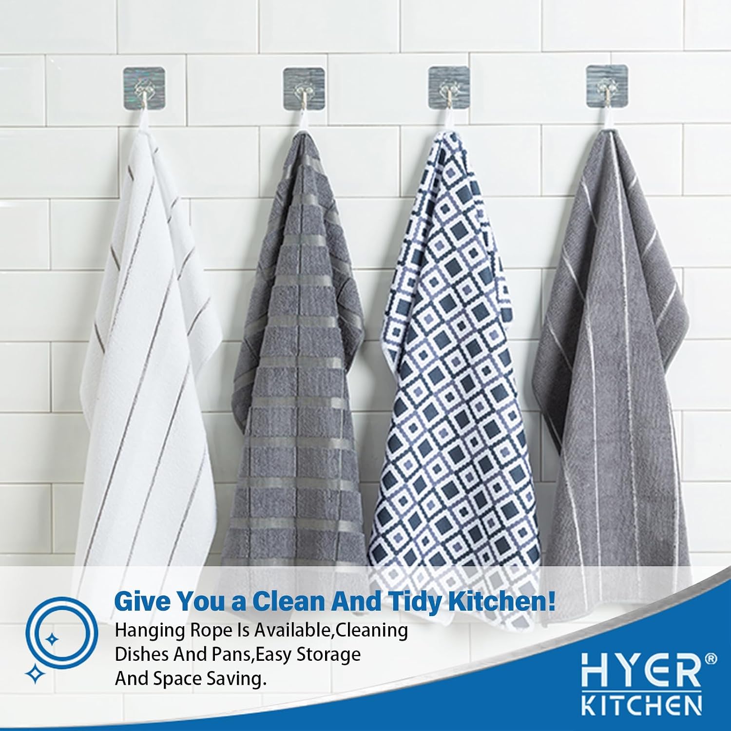 HYER KITCHEN Dish Towels - Soft, Super Absorbent and Lint Free Kitchen Towels - Dish Towels for Drying Dishes - Decoration for Kitchen and Home - 4Pack, 26 x 16 Inch, Geometry