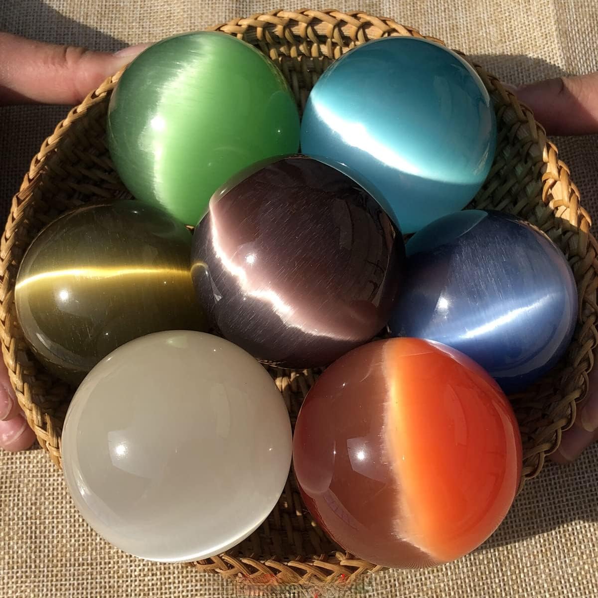 ECYC Ltd 1 Pcs 50mm Natural Quartz Sphere Cat Eye Crystal Ball Gemstone Healing Crystal Ball Polished Stone Balls for Feng Shui, Reiki, Meditation, Home Office Decoration, White