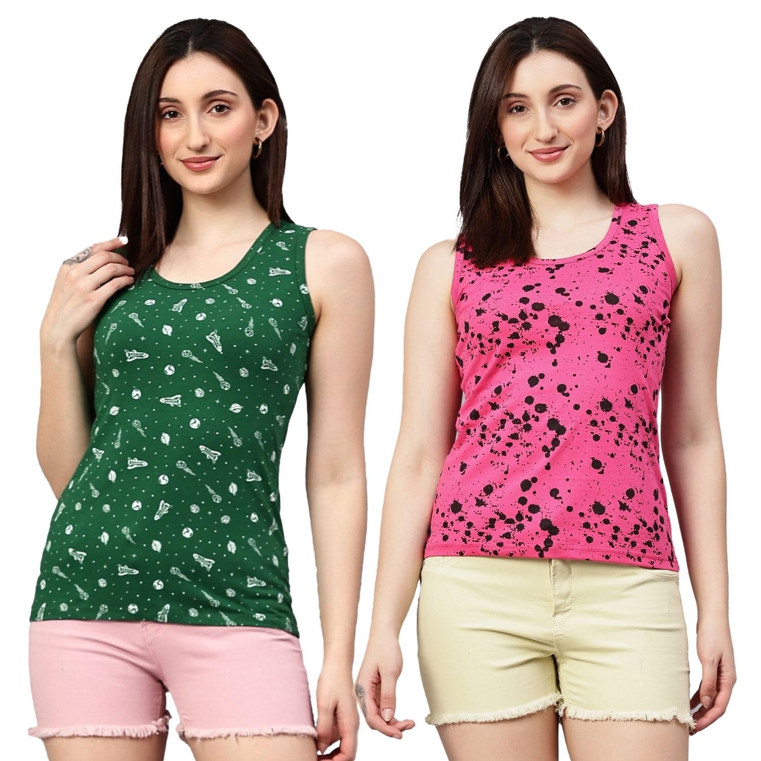 Women's Cotton Round Neck Tank Top | Tops for Women|Crop top Tank top|Beach wear|Stylish Tops|Inner for Women (Pack of 2)-image-27