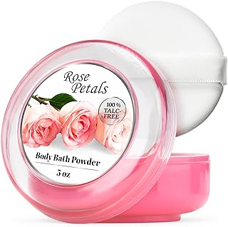 Body Powder for Women with Powder Puff, 100% Talc-Free, Elegant Rose Petals Scented Dusting Powder, After Bath for Soft Skin, Extra Large, 1 Pack (5oz)