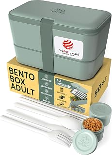 Umami Bento Lunch Box, Cutlery and 2 Sauce Jars Included, Bento Box, Microwave Lunch Box, Recessed Lunch Box for Adults, Lunch Box with 4 Compartments, Bento Box, Lunch Box