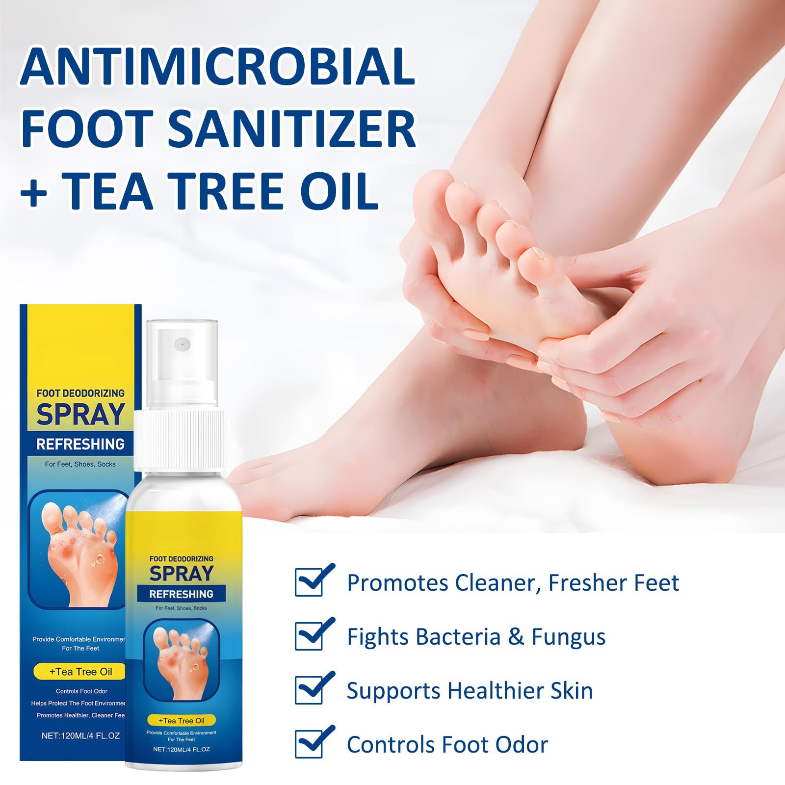 2 X 120 ML Spray Para Pies Aceite De Árbol De Té, Foot Spray, Desodorante-Para-Pies – Fórmula Con Aceite Natural De Árbol De Té Que Elimina El Mal Olor De Pies Y Protege La Salud De Los Mismos