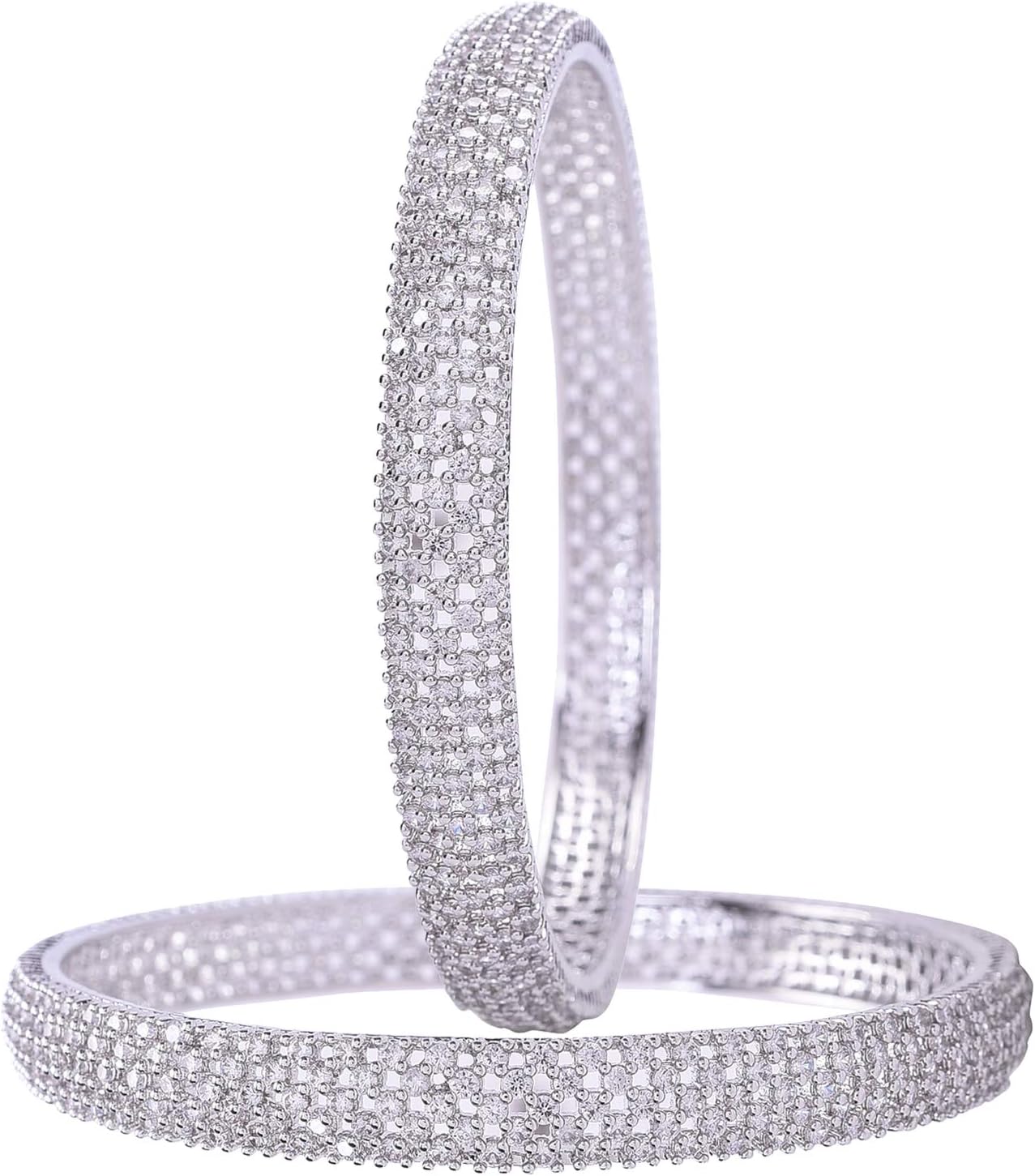 Ratnavali JewelsBrass Silver Plated and Cubic Zirconia Bangles for Women & Girls