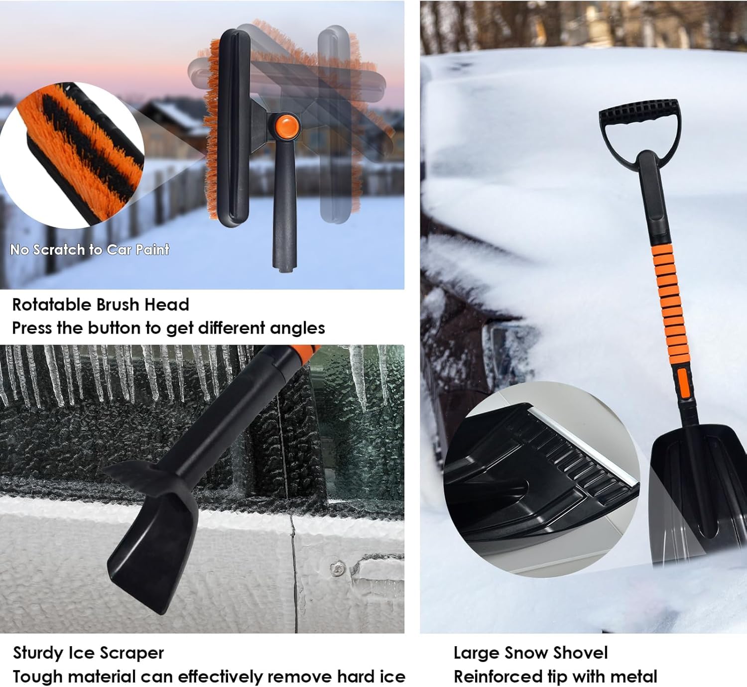 Pelle a Neige Pliable Ensemble Kit Déneigement Auto, AIOMEST Dégivreur et Grattoir à Glace pour Pare-Brise, Balai de Neige Extensible 106cm avec Raclette Enlever la Neige pour Voiture, Camion, SUV