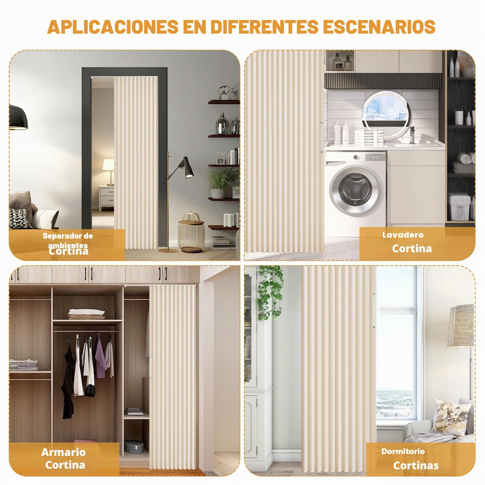 Cortina magnética para puerta, 100 % opaca, puerta de acordeón con cierre magnético, montaje adhesivo sin taladrar, incluye capa adhesiva, aspecto de lino, plegable (beige)