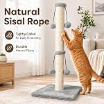 Dimaka 74 cm High Cat Scratching Post pour les grands chats avec 4 Balle de suspension de lacet, corde naturelle sisale (arbre vertical)