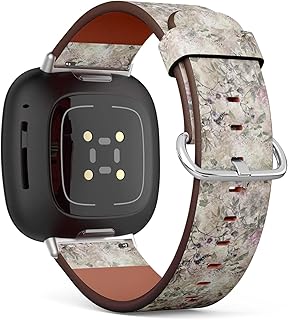 CJBROES Replacement Leather Watch Band, Compatible with Fitbit Versa 3 and Fitbit Sense of Wristband Bracelet Accessory - Watercolor-Leaf-Flowers