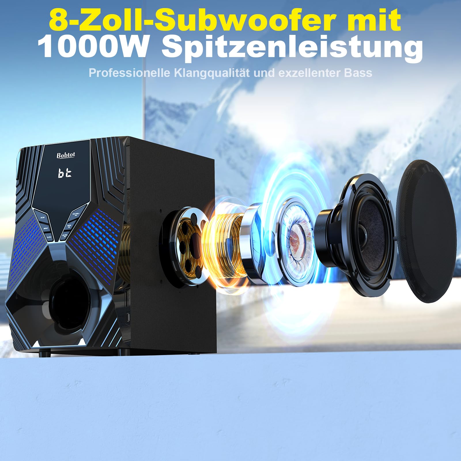 1000-W-Surround-System, 8-Zoll-Subwoofer, 5.1 soundsystem Heimkino, tiefen Bässen, ARC-Unterstützung, optischem Bluetooth-Eingang und Karaoke-Funktion US-zu-EU-Steckeradapter im Lieferumfang enthalten