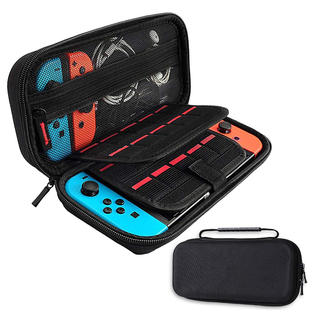 Nintendo Switch Funda, 20 Ranuras de Almacenamiento Juegos, Accesorios de Bolsa Interruptor Viaje Carcasa Rígida Protectora, Compatible con Nintendo Switch Lite Case, Negro
