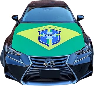 FIFA World Cup Soccer Brazil Car Flag Hood Cover Country International Futbol Team Slip-On Washable Elastic Weatherproof Fabric, Non-Adhesive Banner 3.5 x 5 Ft Fits Most Cars USA Ship