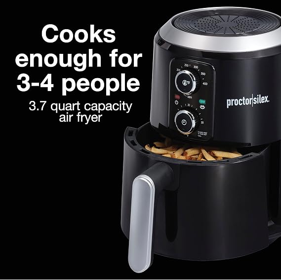 Proctor Silex 3.7 QT Air Fryer Oven with Temperature Control, 30 Min Timer, Non Stick Basket, 1350W, Black (35056)