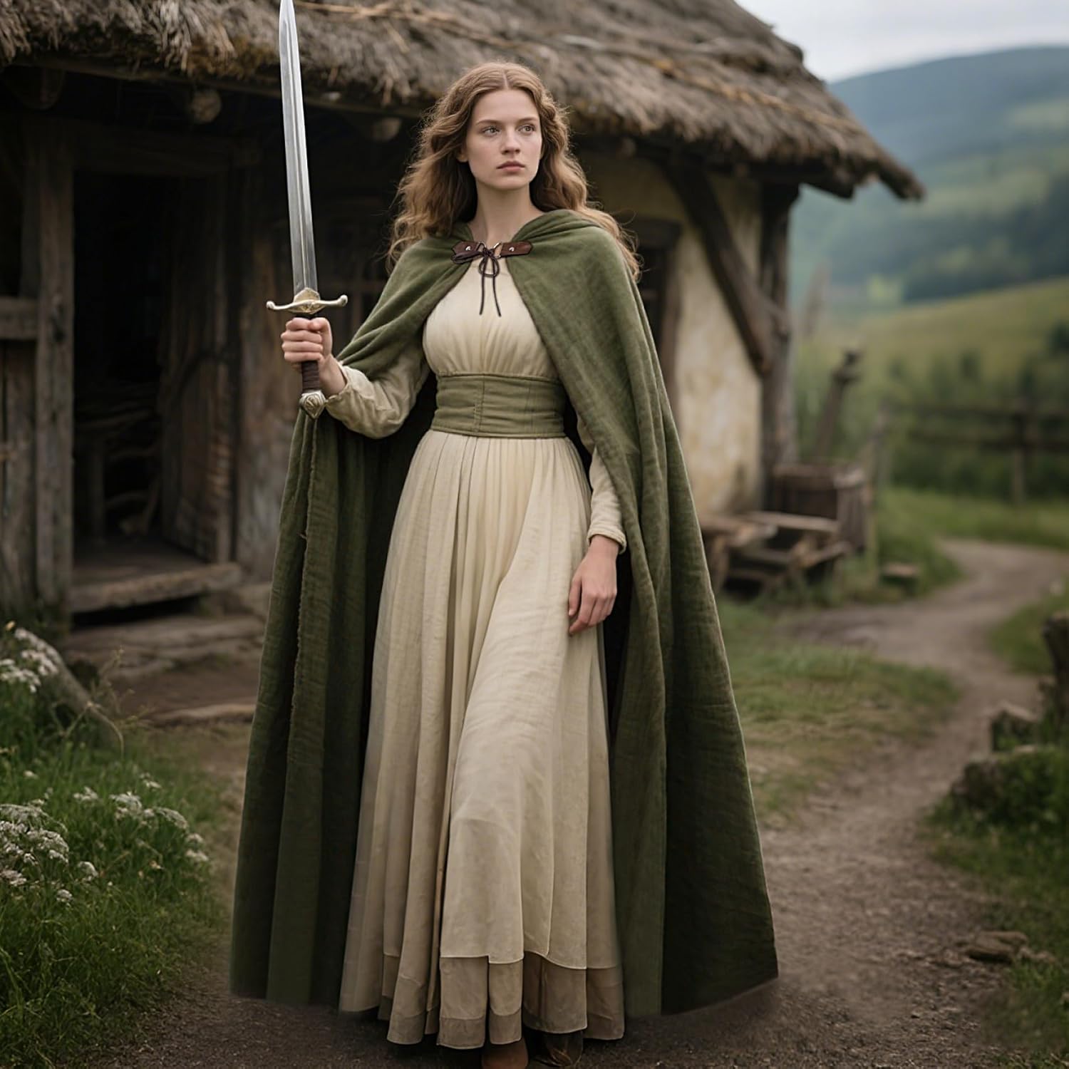 Joukavor Renaissance Hooded Cape Medieval Linen Cloak with Hood for Women Men - Image 4