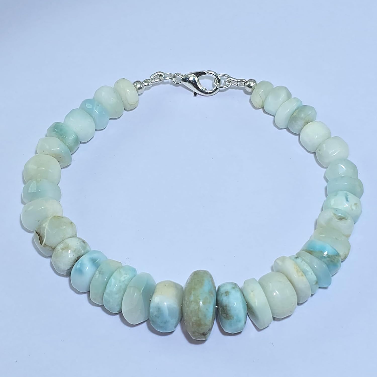 LKBEADS Natural larimar gemstone 13x6-7x5mm stacking bracelet | 7 inch | blue color, rondelle shape, faceted cut, stone | with silver plated clasp | handmade jewellry |LK_ESK_00241