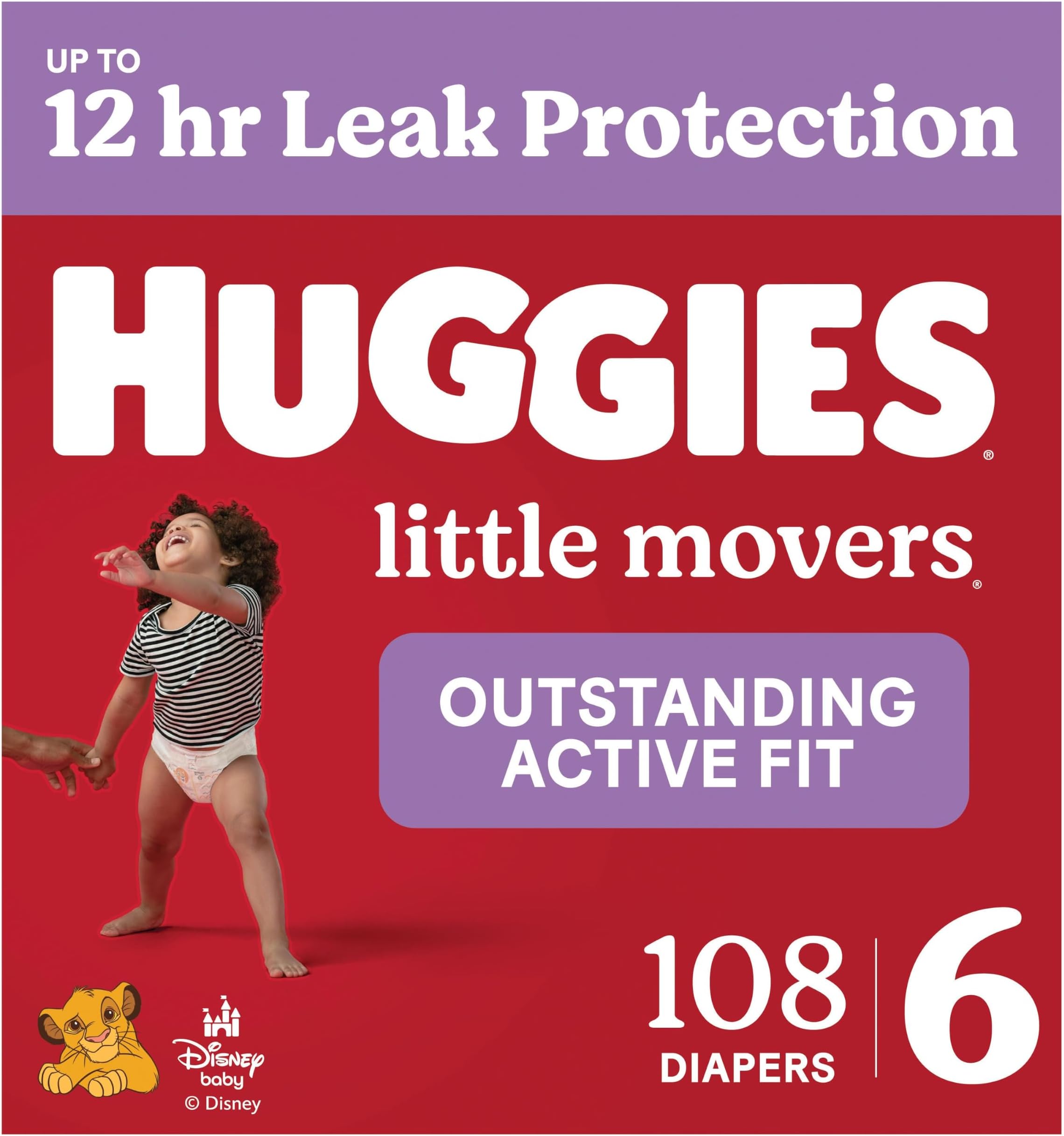 Size 6 Diapers, Little Movers Baby Diapers, Size 6 (35+ lbs), 108 Count (2 Packs of 54), Packaging May Vary