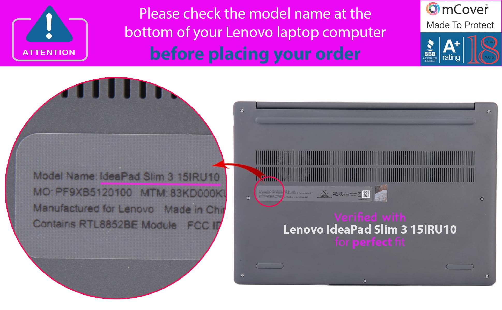 mCover Funda solo compatible con computadoras Lenovo IdeaPad Slim 3 15AHP10 / 15ARP10 / 15IRH10 / 15IRH10 / 15IRU10 / 15IRU10 Series 2025-2026 (no es compatible con ningún otro modelo Lenovo