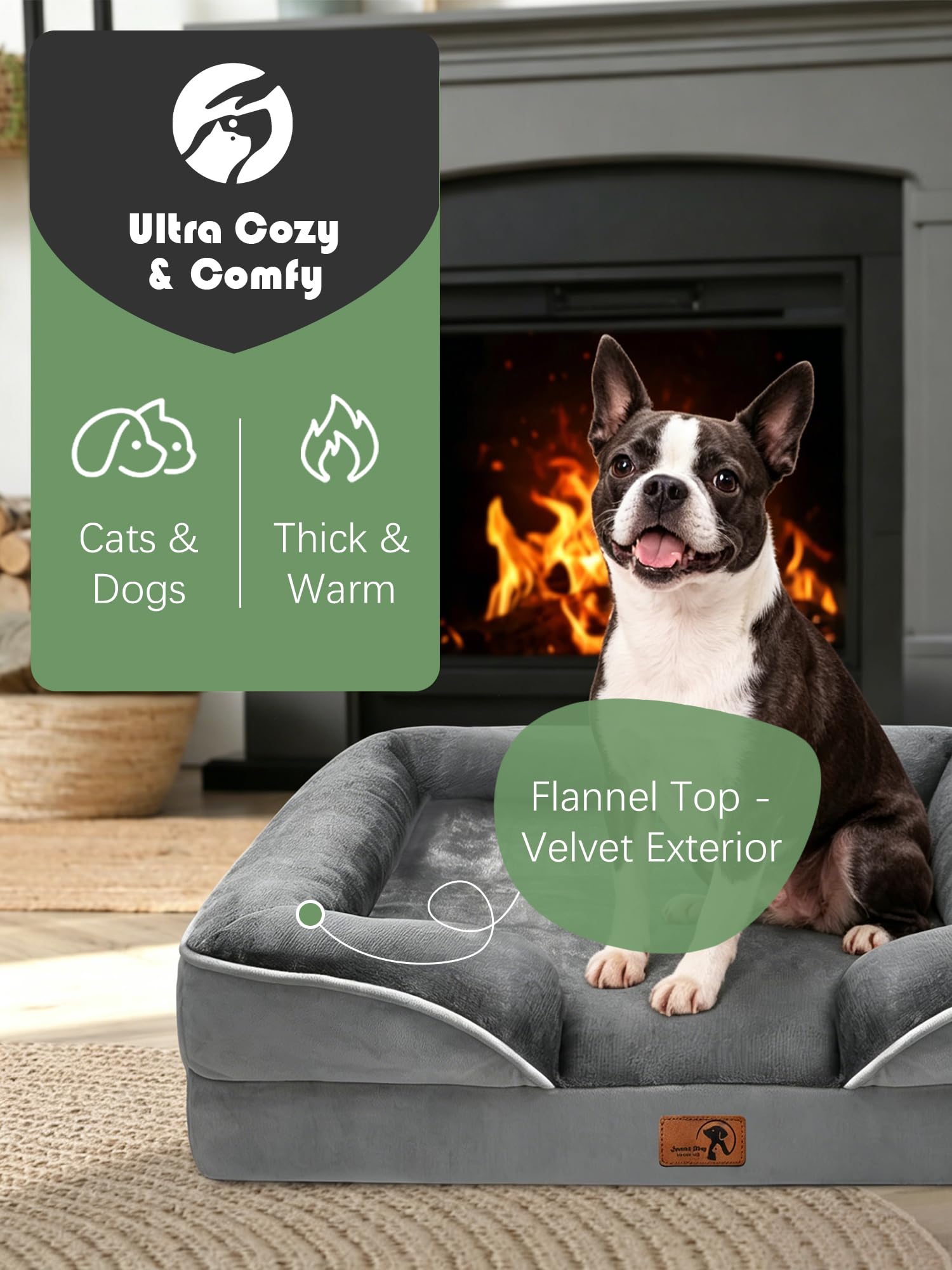 Spotted Play Cama ortopédica para perros con laterales, sofá cama para perros pequeños, cama de espuma de apoyo para mascotas con funda extraíble lavable, forro impermeable y parte inferior