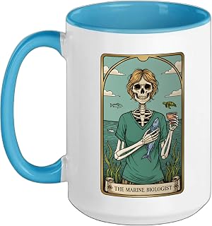 The Biologist Tarot Card Skeleton Biology Ocean Sea Animal Ceramic Mug, Blue/White, 15oz