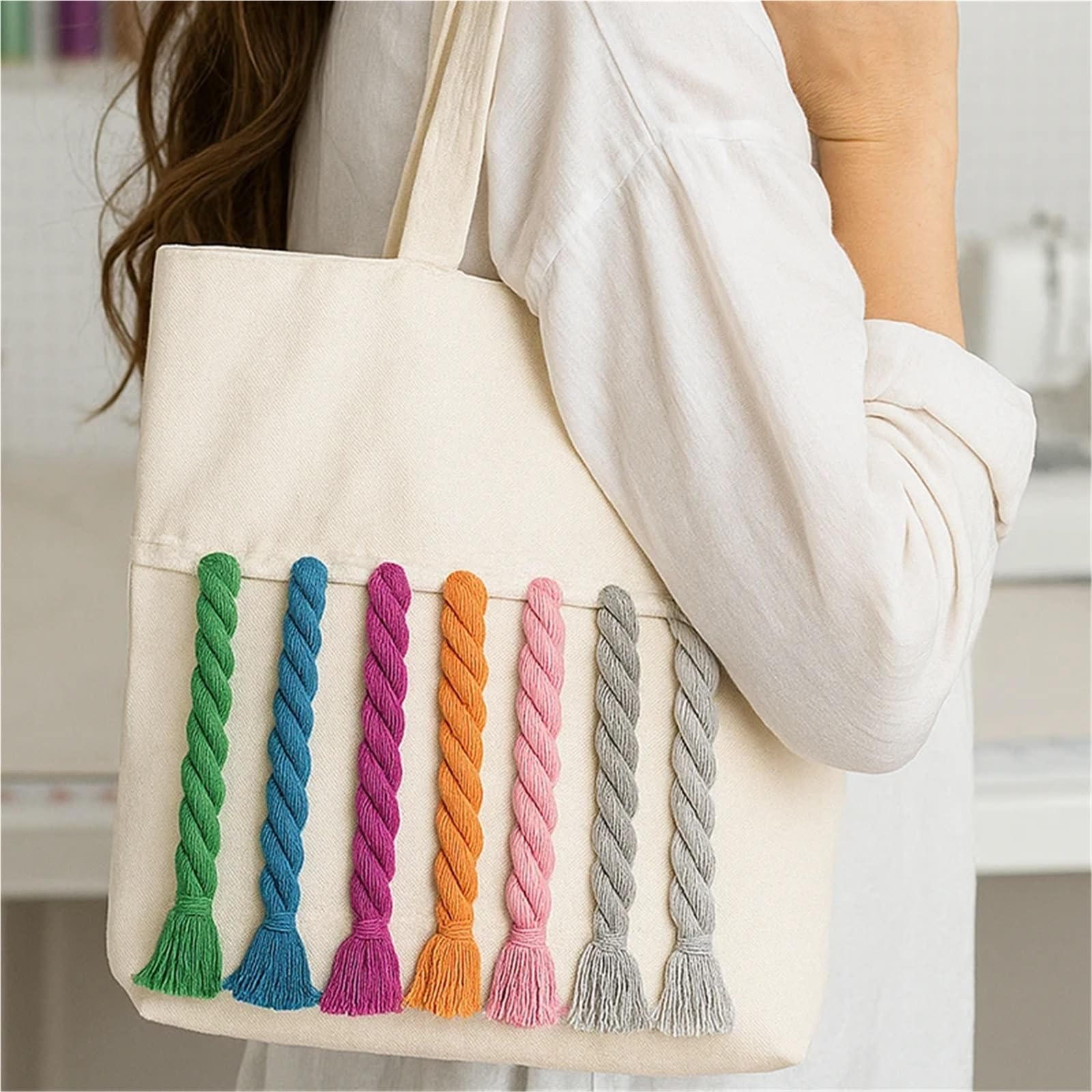 Cuerda de macramé Trenzada, cordón algodón Trenzado 3 hebras, 5-20 mm, 2-5 Metros, Multicolor(Pink,20mm2Meters)