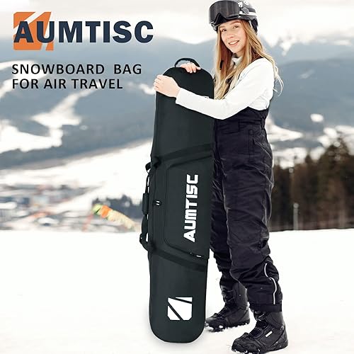 Miniatura 33 de AUMTISC Bolsa acolchada de snowboard para viajes aéreos, bolsas de viaje de snowboard para volar con bolsillos para equipos, longitud disponible