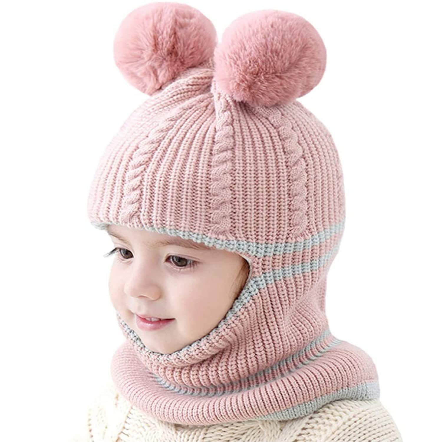 crazy bean Gorros para Niño Niña Bebé Invierno Gorros Y Bufandas Máscaras Bebe 3 En 1 para Mantener El Calor Gorro De Punto Acolchado para Niños De 2-8 Años