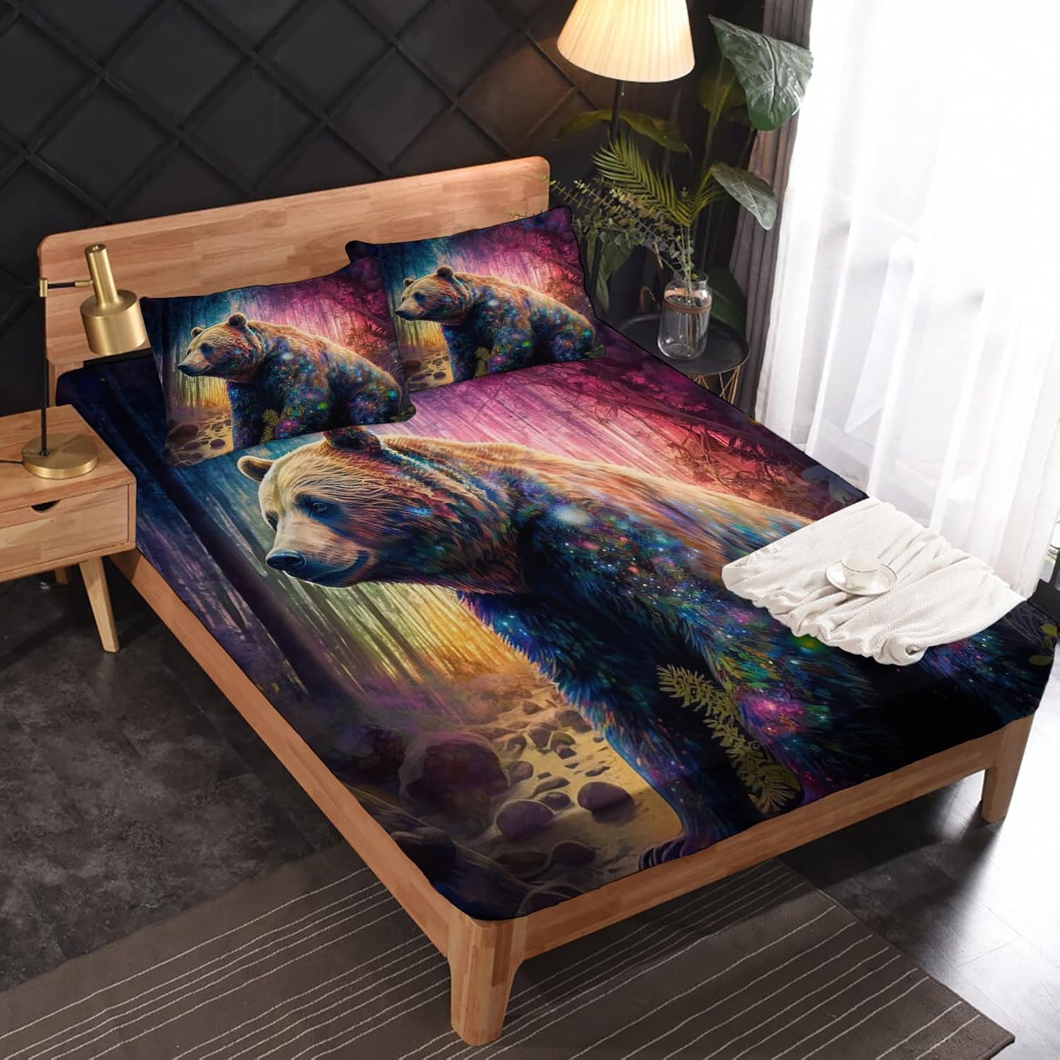 Twin Sheets Set, Bear Bed Sheets - Microfiber Bedding Sheets & Pillowcases 3 Piece, Forest Patterned Sheet Set, 16 Inch Deep Pocket Fitted Sheet, Silky Soft Wrinkle Free