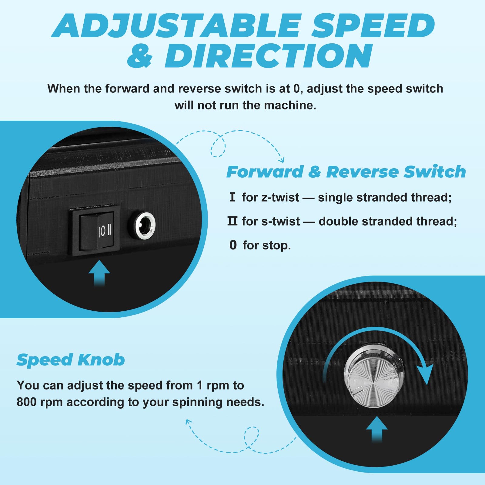 YUCHENGTECH Filatoio Elettrico 12V Mini Filatoio per Lana Elettrico con Controllo velocità Funzione avanti/Indietro per Lana, Cotone e Fibre Ideale per Creare Filati Artigianali