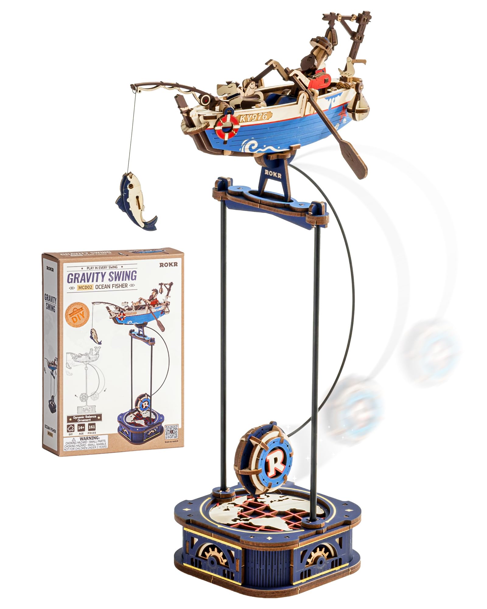 ROKR 3D Wooden Puzzles for Adults,Gravity Swing Ocean Fisher Model kit, 161Piece 3D Puzzles for Adults