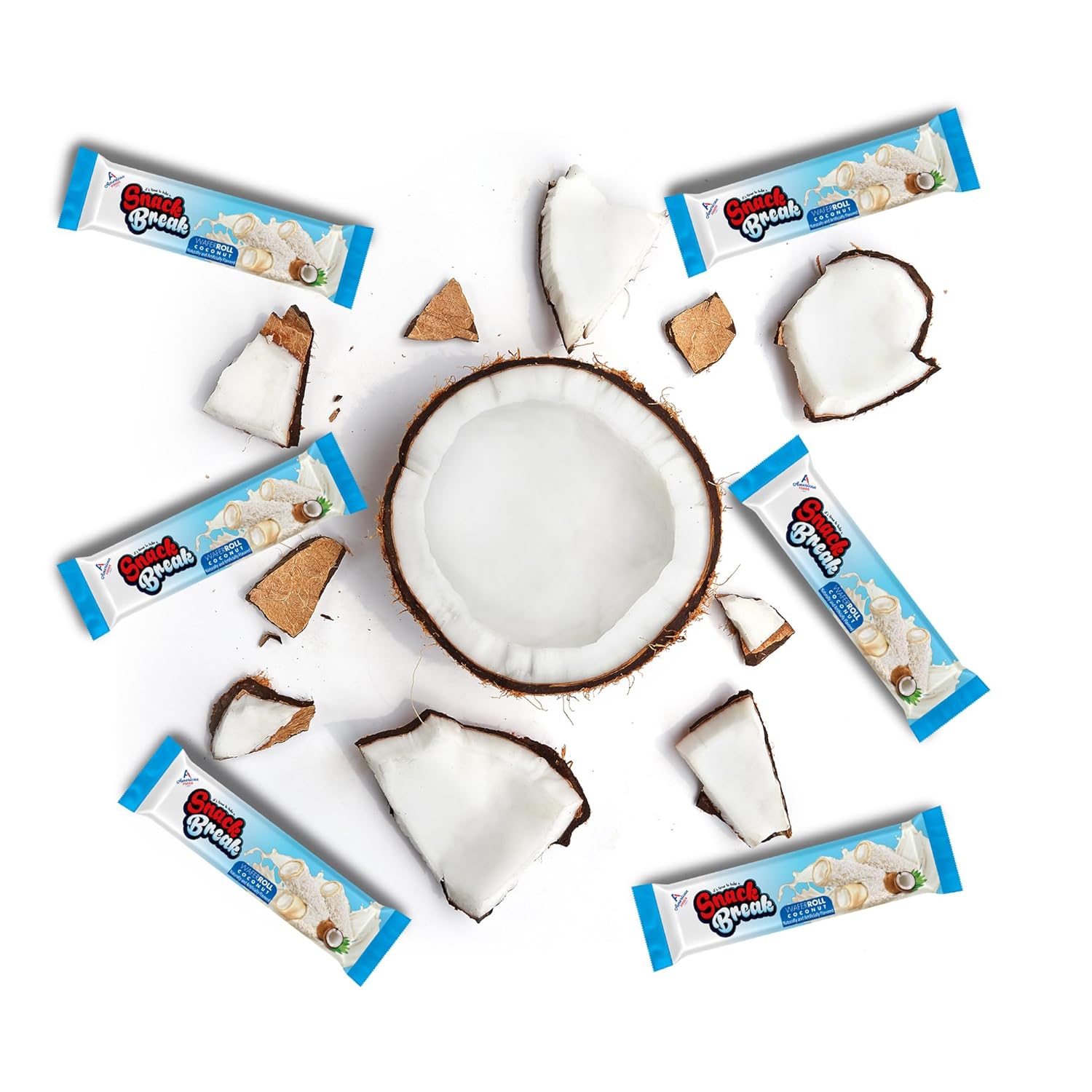 Snack Break Coconut Rolled Wafers - 24 Individually Wrapped Wafer Rolls (Pack of 3) with Creamy Coconut Filling - Snacks for Kids & Adults
