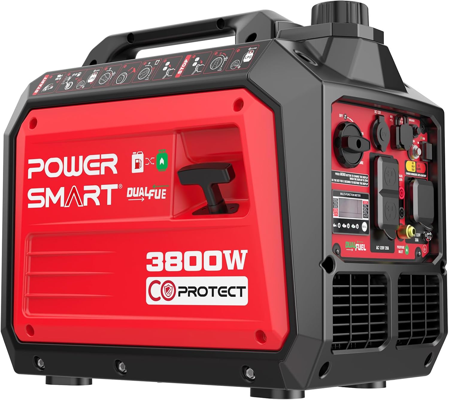 PowerSmart 3800W Dual Fuel Inverter Generator, Quiet 59dB, 24hr Propane Runtime