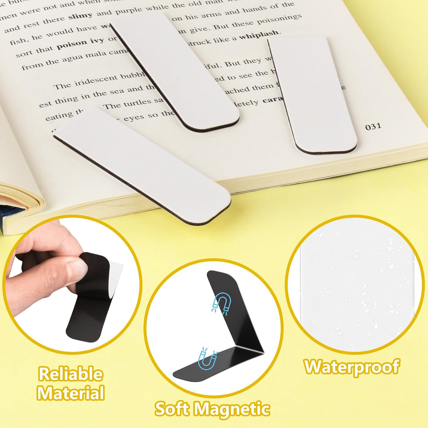 48 Pieces White Magnetic Bookmarks Book Marker Clip Sublimation Bookmarks, Magnetic Page Markers Clips for Kids Students Teachers Classroom Office Reading Book Lovers Supplies image 3
