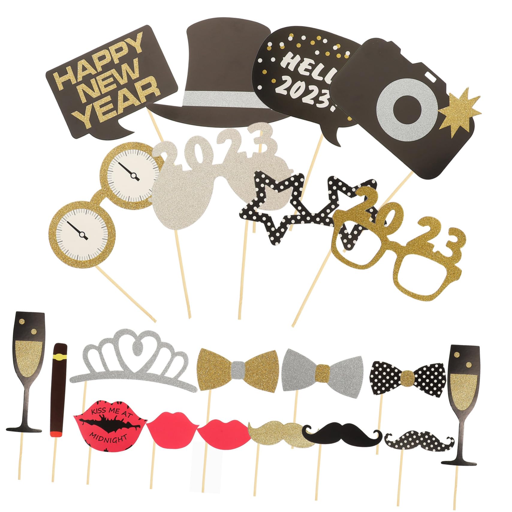 Cabilock 4 Juegos Accesorios de Fotos de año Nuevo decoración Paseo Fiesta Accesorios para Fotos apoyos de la Foto de la víspera de año Nuevo Accesorios creativos para Fotos Papel