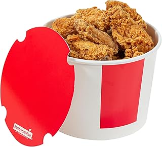 Restaurantware-Bio Tek 64 Ounce Chicken Buckets With Lids, 25 Greaseproof Paper Chicken Buckets - Vented Lids, Freezable, Red And White Paper Disposable Bucket, For Restaurants And Cafes
