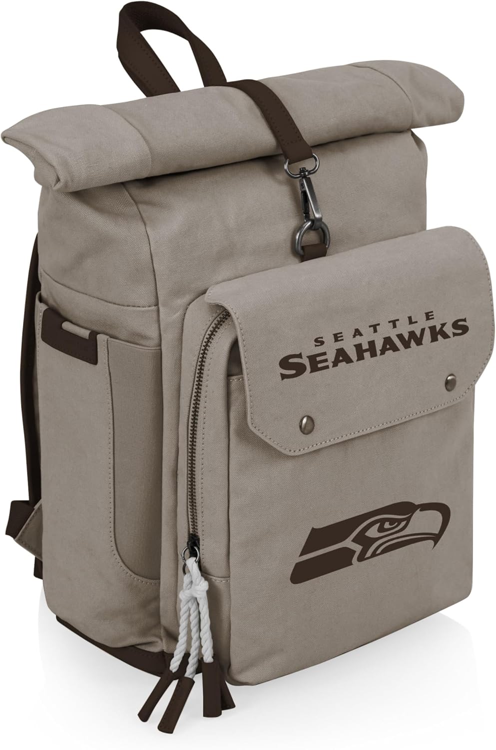 PICNIC TIME NFL Carmel Roll Top Picnic Backpack Cooler, Canvas Cooler Bag, Picnic Basket Set with Cooler Backpack, (Gray)
