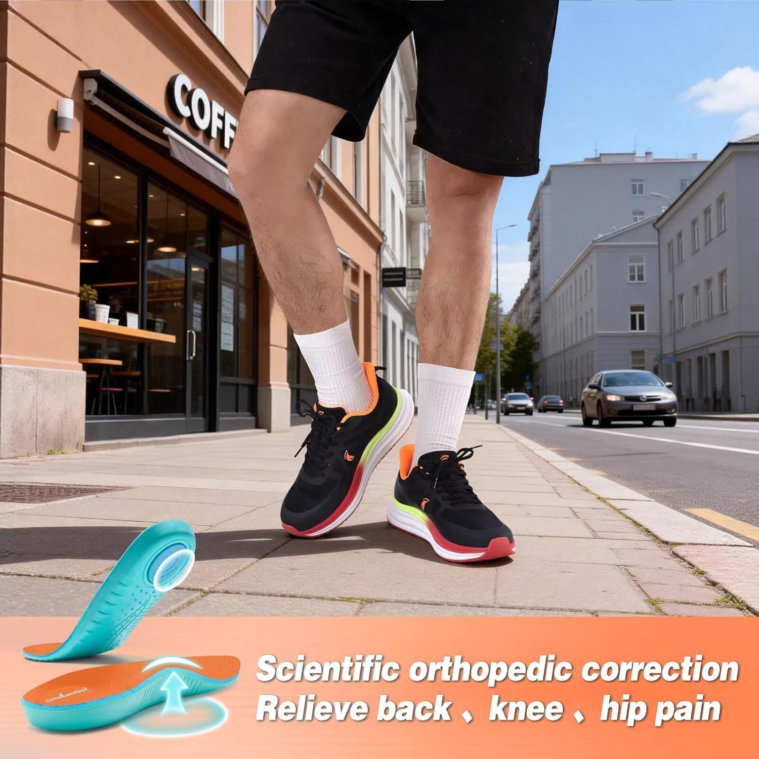 Men's Orthopedic Road Running Shoes: Comfortable Arch Supports Plantar Fasciitis Orthotic Fashion Sneakers, Casual Flat Feet Athletic Tennis Work Walking Shoes for Foot Heel and Pain Relief - Image 6