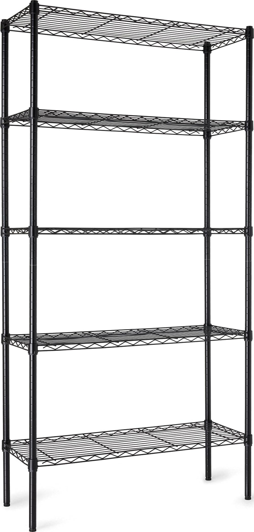 Amazon Basics 5-Shelf Adjustable Heavy Duty Steel Wire Storage Shelves for Garage, Kitchen, Easy Assembly, 36" x 14" x 72", Black