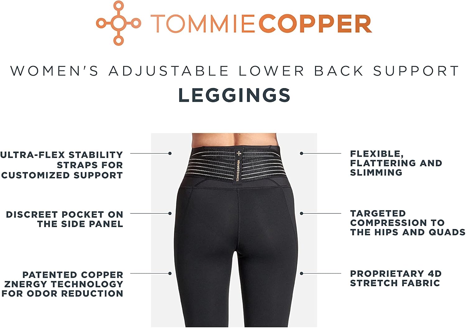 Tommie Copper Women’s Pro-Grade Lower Back Support Compression Leggings Capris with Pocket & Adjustable Straps