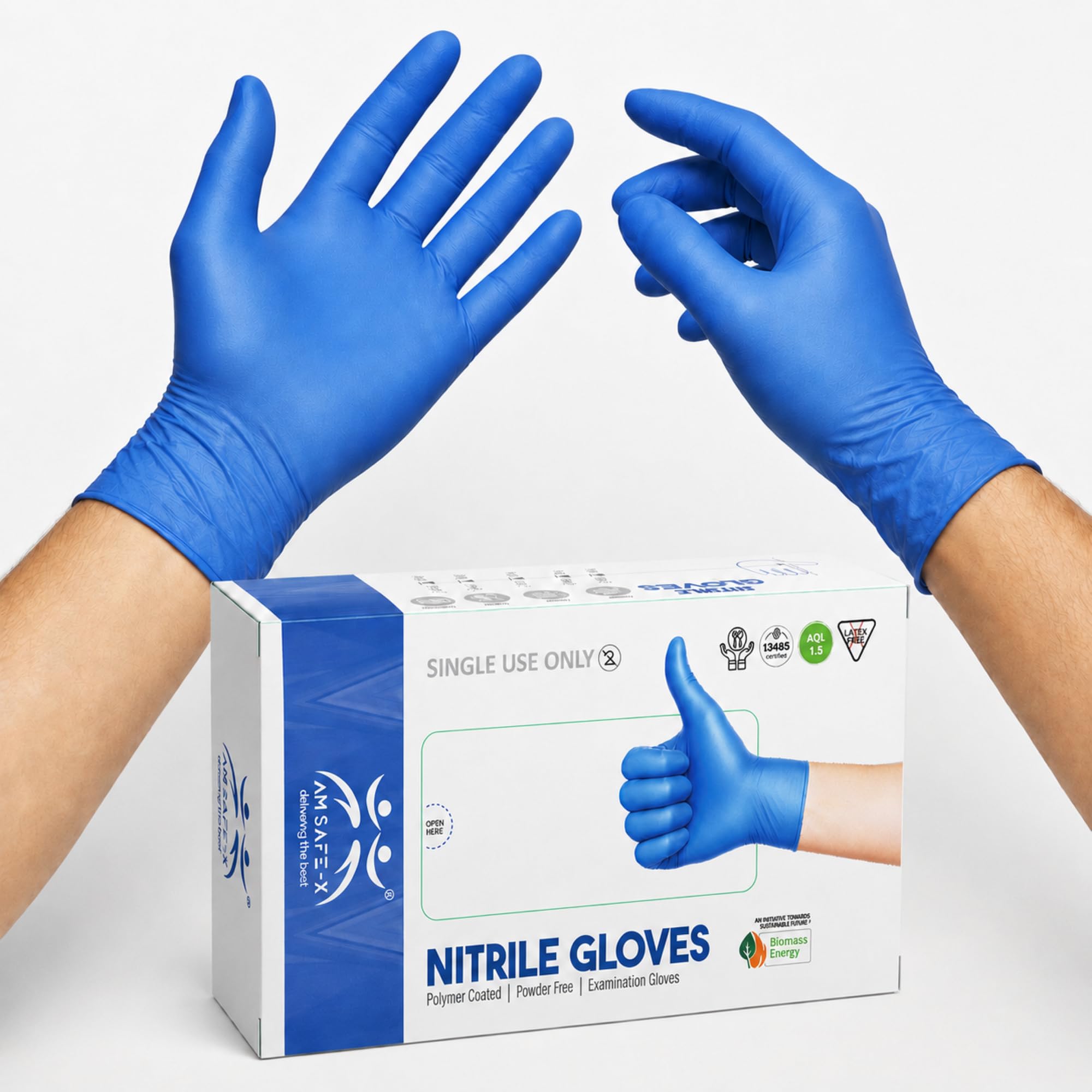 AM SAFE-X Nitrile Gloves Powder-Free, Blue (Medium) -100 Pieces-image-9