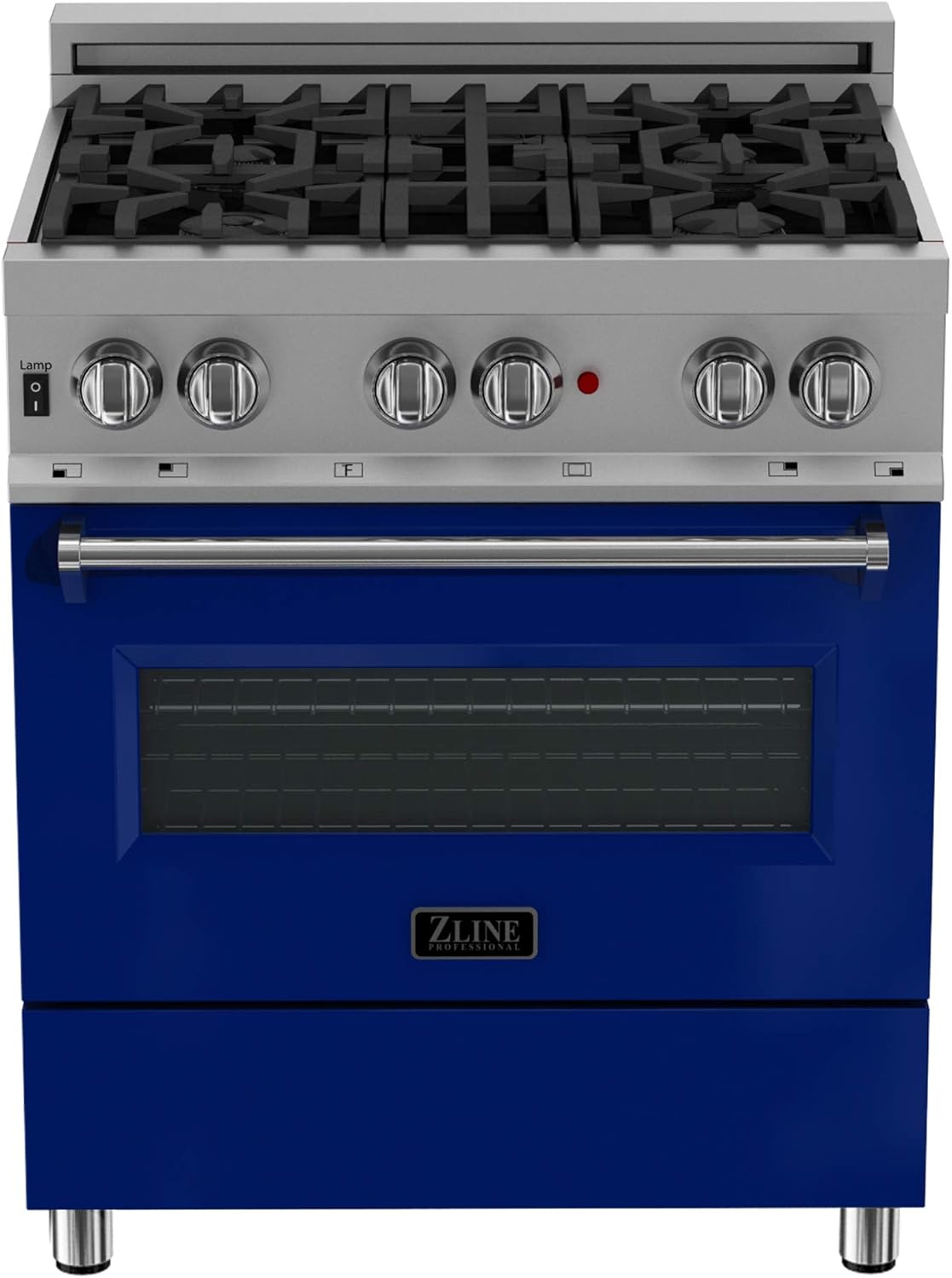 ZLINE 30 in. 4.0 cu. ft. Legacy Dual Fuel Range with 4 Burner Gas Cooktop and Electric Convection Oven in Satin Stainless Steel and Blue Gloss Door (RAS-BG-30)