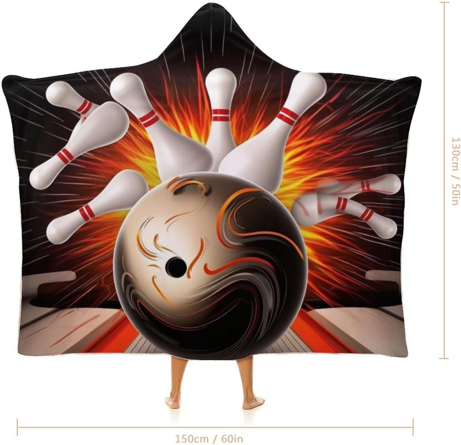 Vintage Sport Bowling Ball Wearable Fleece Blanket with Hood for Men & Women Oversized Hoodie Blanket Soft Cozy Gift-