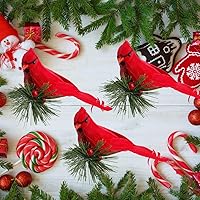 Vista 6 de IUIBMI Paquete de 10 pájaros cardenales rojos artificiales con clip en ramas de pino para árbol de Navidad, pájaros realistas con plumas